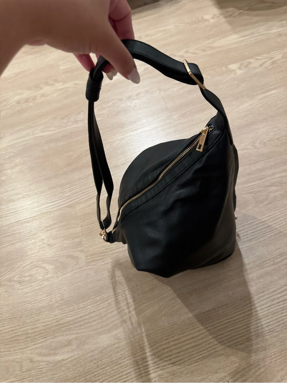 a new day Black Pebbled Leather Hobo with Gold Hardware